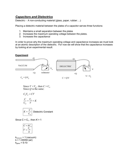 Capacitors and Dielectrics Dielectric - a Non-Conducting Material (Glass, Paper, Rubber….)