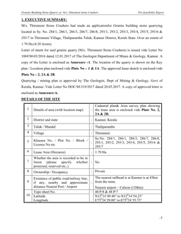 M/S. Thirumeni Stone Crushers Had Made an Applicationfor Granite Building Stone Quarrying Located in Sy. No