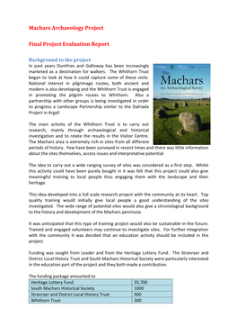 Machars Archaeology Project Final Project Evaluation Report