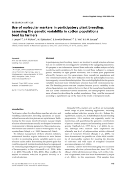 Use of Molecular Markers in Participatory Plant Breeding: Assessing the Genetic Variability in Cotton Populations Bred by Farmers J