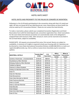 Hotel Rate Sheet