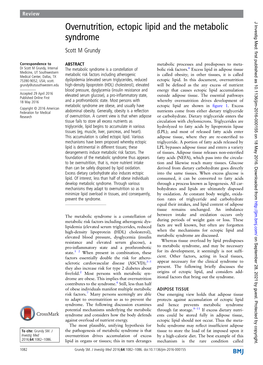 Overnutrition, Ectopic Lipid and the Metabolic Syndrome Scott M Grundy