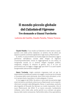 Il Mondo Piccolo Globale Del Calzolaio Di Vigevano. Tre Domande A