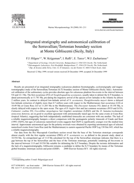 Integrated Stratigraphy and Astronomical Calibration of the Serravallian=Tortonian Boundary Section at Monte Gibliscemi (Sicily, Italy)