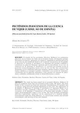 Pectínidos Pliocenos De La Cuenca De Vejer (Cádiz, So De España)