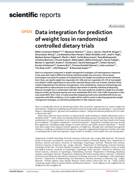 Data Integration for Prediction of Weight Loss in Randomized Controlled Dietary Trials Rikke Linnemann Nielsen1,2,13, Marianne Helenius1,13, Sara L