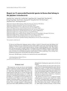 Report on 31 Unrecorded Bacterial Species in Korea That Belong to the Phylum Actinobacteria