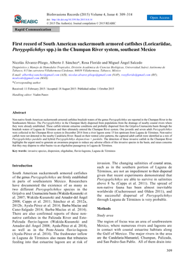 Loricariidae, Pterygoplichthys Spp.) in the Chumpan River System, Southeast Mexico