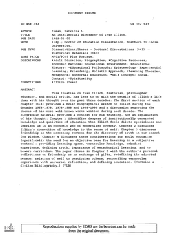 An Intellectual Biography of Ivan Illich. PUB DATE 1999-05-00 NOTE 116P.; Doctor of Education Dissertation, Northern Illinois University