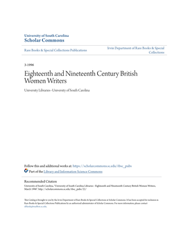 Eighteenth and Nineteenth Century British Women Writers University Libraries--University of South Carolina