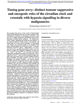 Distinct Tumour Suppressive and Oncogenic Roles of the Circadian Clock and Crosstalk with Hypoxia Signalling in Diverse Malignancies