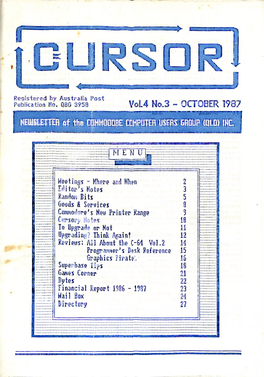 Cursor Commodore Computer Users Group QLD Vol 4 No 3 Oct 1987