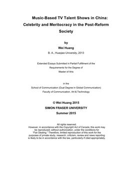 Music-Based TV Talent Shows in China: Celebrity and Meritocracy in the Post-Reform Society