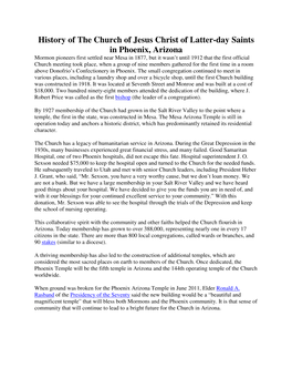 History of the Church in Phoenix Arizona