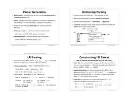 Parser Generation Bottom-Up Parsing LR Parsing Constructing LR Parser