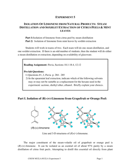 Part I. Isolation of (R)-(+)-Limonene from Grapefruit Or Orange Peel