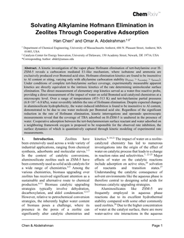 Solvating Alkylamine Hofmann Elimination in Zeolites Through Cooperative Adsorption Han Chen† and Omar A