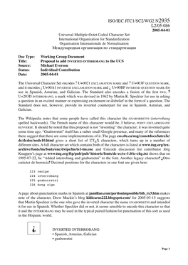 INVERTED INTERROBANG to the UCS Source: Michael Everson Status: Individual Contribution Date: 2005-04-01