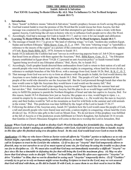 THRU the BIBLE EXPOSITION Isaiah: Jahweh Is Salvation Part XXVII: Learning to Resist Efforts by ALL Men to Influence Us Not to Heed Scripture (Isaiah 18:1-7)