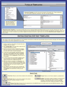 Types of Templates Editing Existing S/O Visit Templates