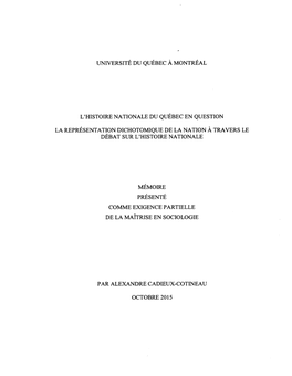 L'histoire Nationale Du Québec En Question