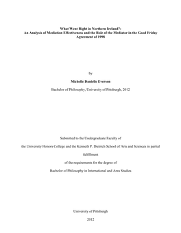 What Went Right in Northern Ireland?: an Analysis of Mediation Effectiveness and the Role of the Mediator in the Good Friday Agreement of 1998