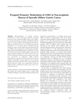 Frequent Promoter Methylation of CDH1 in Non-Neoplastic Mucosa of Sporadic Diffuse Gastric Cancer