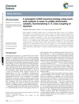 A Synergistic LUMO Lowering Strategy Using Lewis Acid Catalysis in Water to Enable Photoredox Cite This: Chem