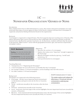 Newspaper Organization/Genres of News