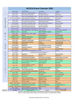 NCOCA Event Calendar 2020