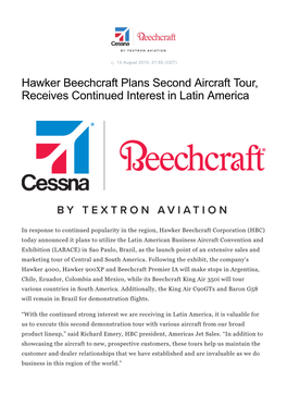 Hawker Beechcraft Plans Second Aircraft Tour, Receives Continued Interest in Latin America