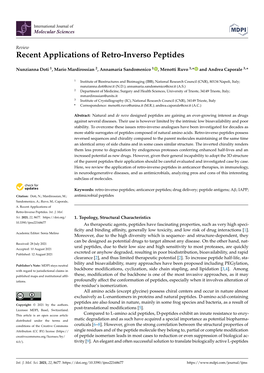 Recent Applications of Retro-Inverso Peptides