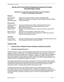 Minutes of the Tourist Attraction Signposting Assessment Committee South West Region Meeting