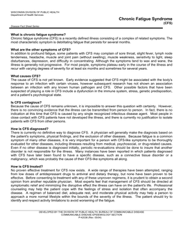 Chronic Fatigue Syndrome (CFS) Disease Fact Sheet Series