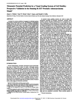 Metastatic Potential Prediction by a Visual Grading System of Cell Motility: Prospective Validation in the Dunning R-3327 Prostatic Adenocarcinoma Model1