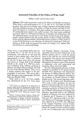 Annotated Checklist of the Fishes of Wake Atoll1