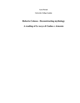 Roberto Calasso - Deconstructing Mythology