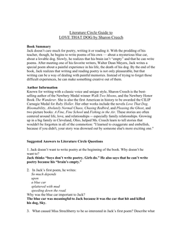 Literature Circle Guide to LOVE THAT DOG by Sharon Creech