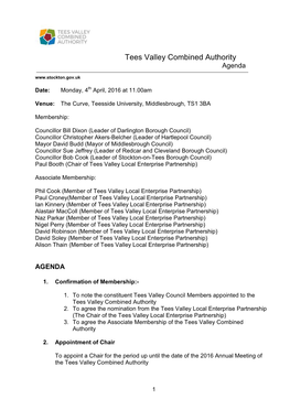 Tees Valley Combined Authority Agenda