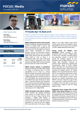 FOCUS | Media Sector Update | 9 May 2016