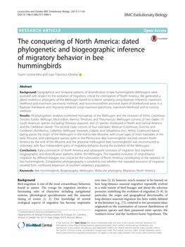 Dated Phylogenetic and Biogeographic Inference of Migratory Behavior in Bee Hummingbirds Yuyini Licona-Vera and Juan Francisco Ornelas*