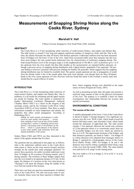 Measurements of Snapping Shrimp Noise Along the Cooks River, Sydney