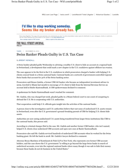 Swiss Banker Pleads Guilty in U.S. Tax Case - WSJ.Com#Printmode Page 1 of 2