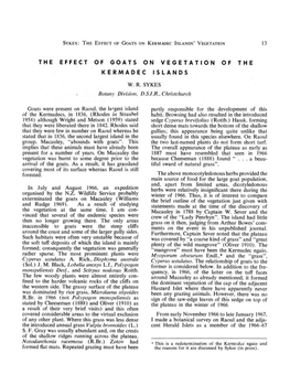 Sykes: the Effect of Goats on Kermadec Islands' Vegetation 13