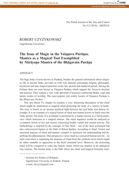 ROBERT CZYŻYKOWSKI* the Issue of Magic in the Vaiṣṇava Purāṇas