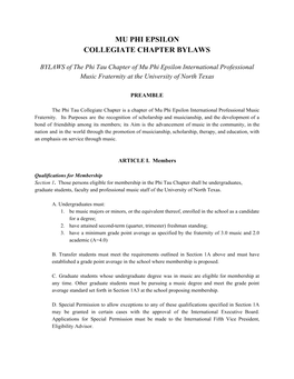 Mu Phi Epsilon Collegiate Chapter Bylaws