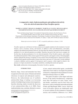 A Comparative Study of Phytoconstituents and Antibacterial Activity of in Vitro Derived Materials of Four Passifloraspecies