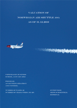 Valuation of Norwegian Air Shuttle Asa As of 31.12.2010