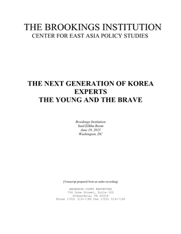 The Next Generation of Korea Experts the Young and the Brave