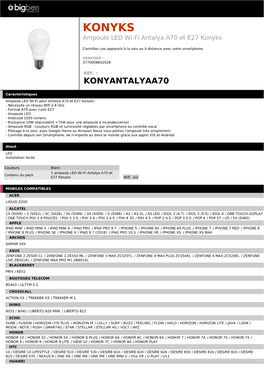 KONYKS Ampoule LED Wi-Fi Antalya A70 Et E27 Konyks